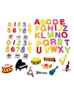 PACK VELCROS 62 PIEZAS LETRAS, NÚMEROS, MÚSICA
