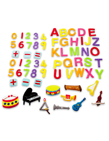 PACK VELCROS 62 PIEZAS LETRAS, NÚMEROS, MÚSICA