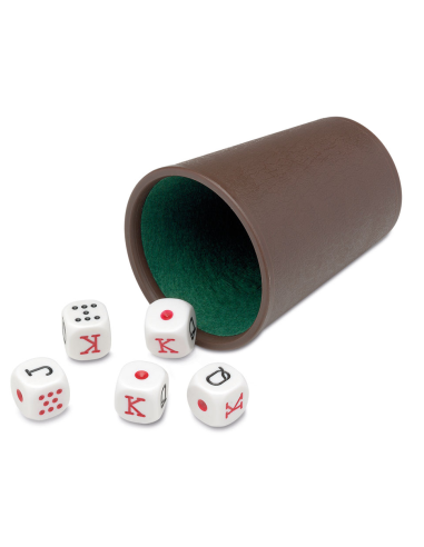 CUBILETE DE PÓKER CUBILETE DADOS FORRADO + 5 DADOS